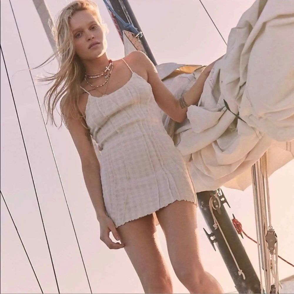 Free People Throwing Shade Taupe Mini Dress S